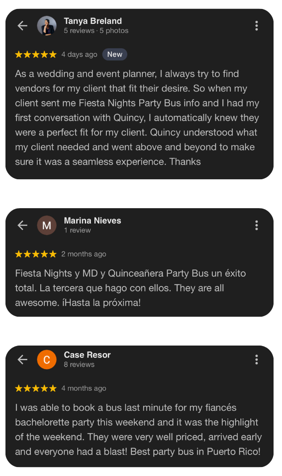 Hear It From Our Happy Guests For our Party Bus in Puerto Rico V2